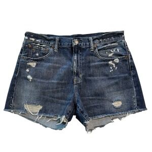Polo Ralph Lauren Sz 30 Crosby Distressed Denim Shorts Dark Wash Ripped Raw Hem